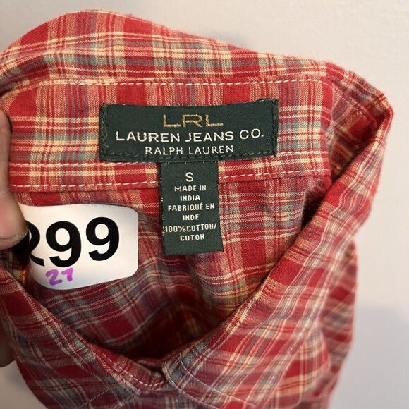 Lauren Jeans Company LRL Red Plaid Button Top Shirt Green Womens Small Western - Picture 9 of 9